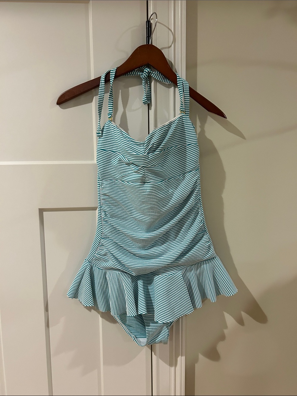 Ralph Lauren Teal and White Striped One-Piece Swimsuit